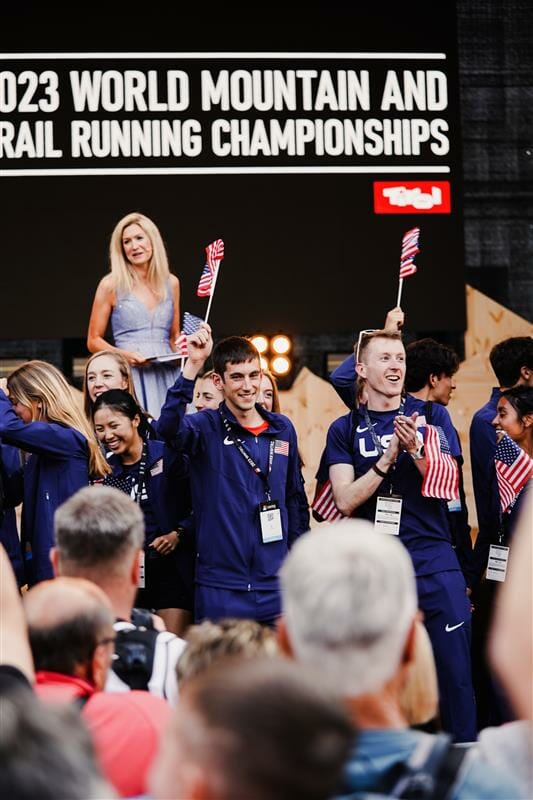 Casey Campbell celebrates at the World Mountain and Trail Running Championships